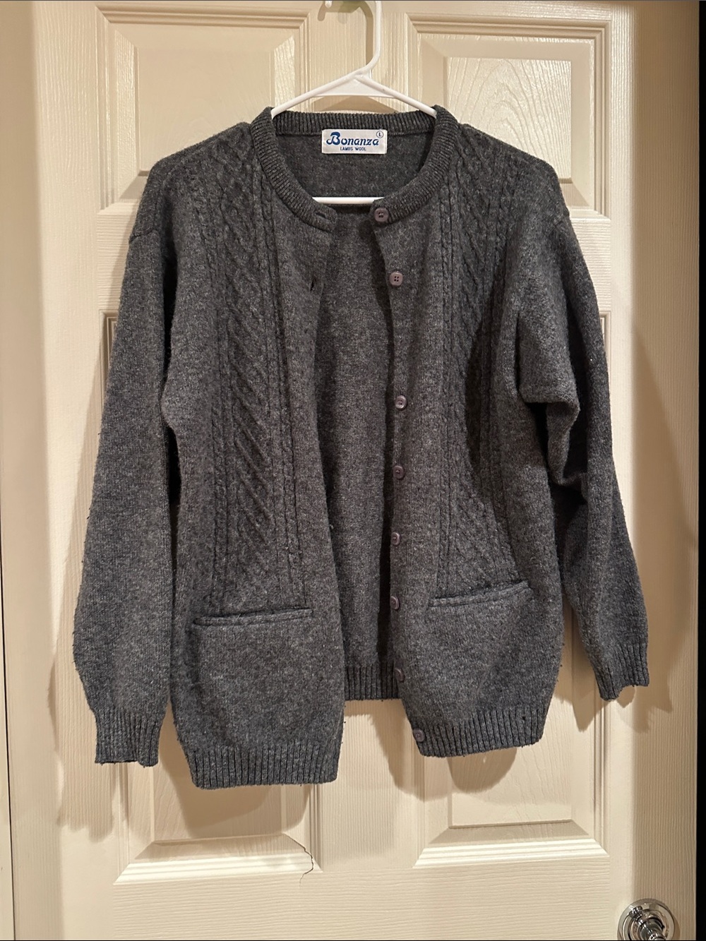 Bonanza Women's Dark Gray lambs wool Cable Knit Button Cardigan